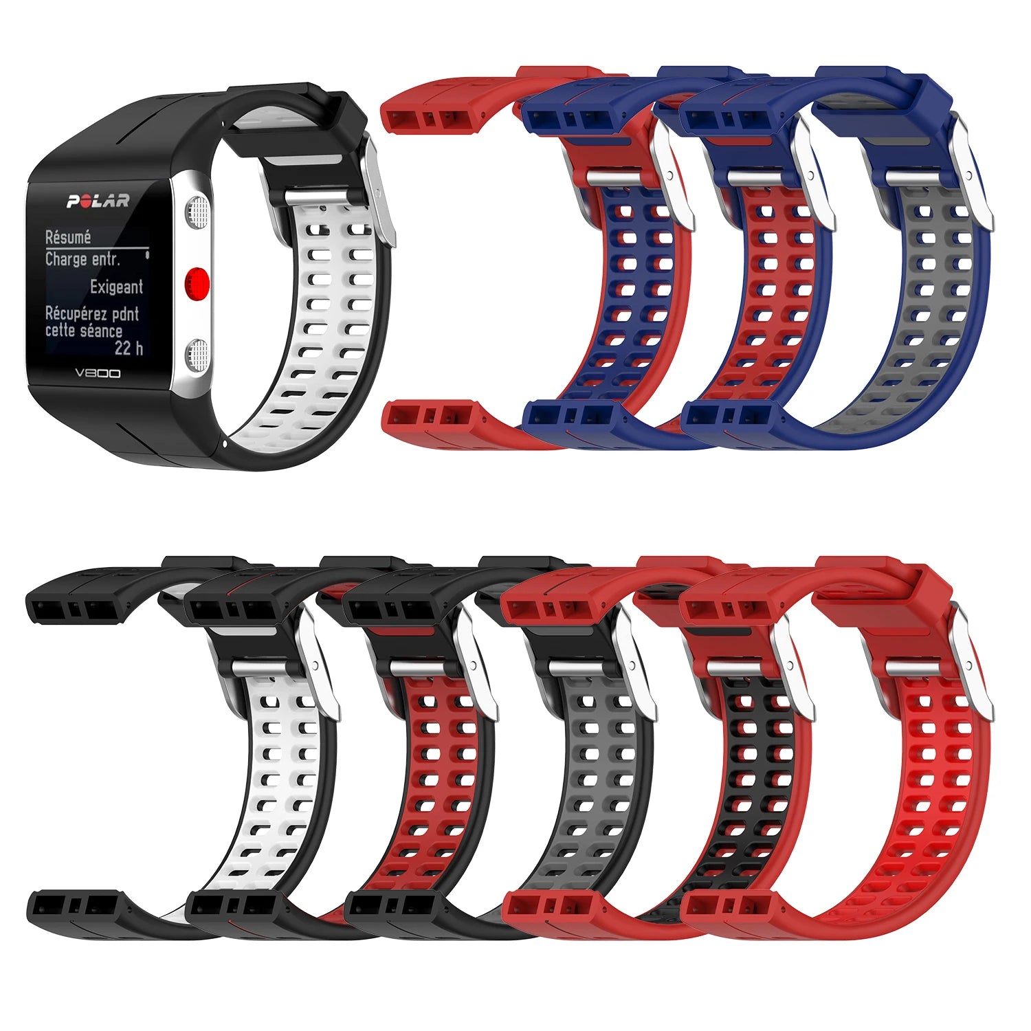 Replacement Dual Color Sport Strap Silicone Watch Band for Polar V800