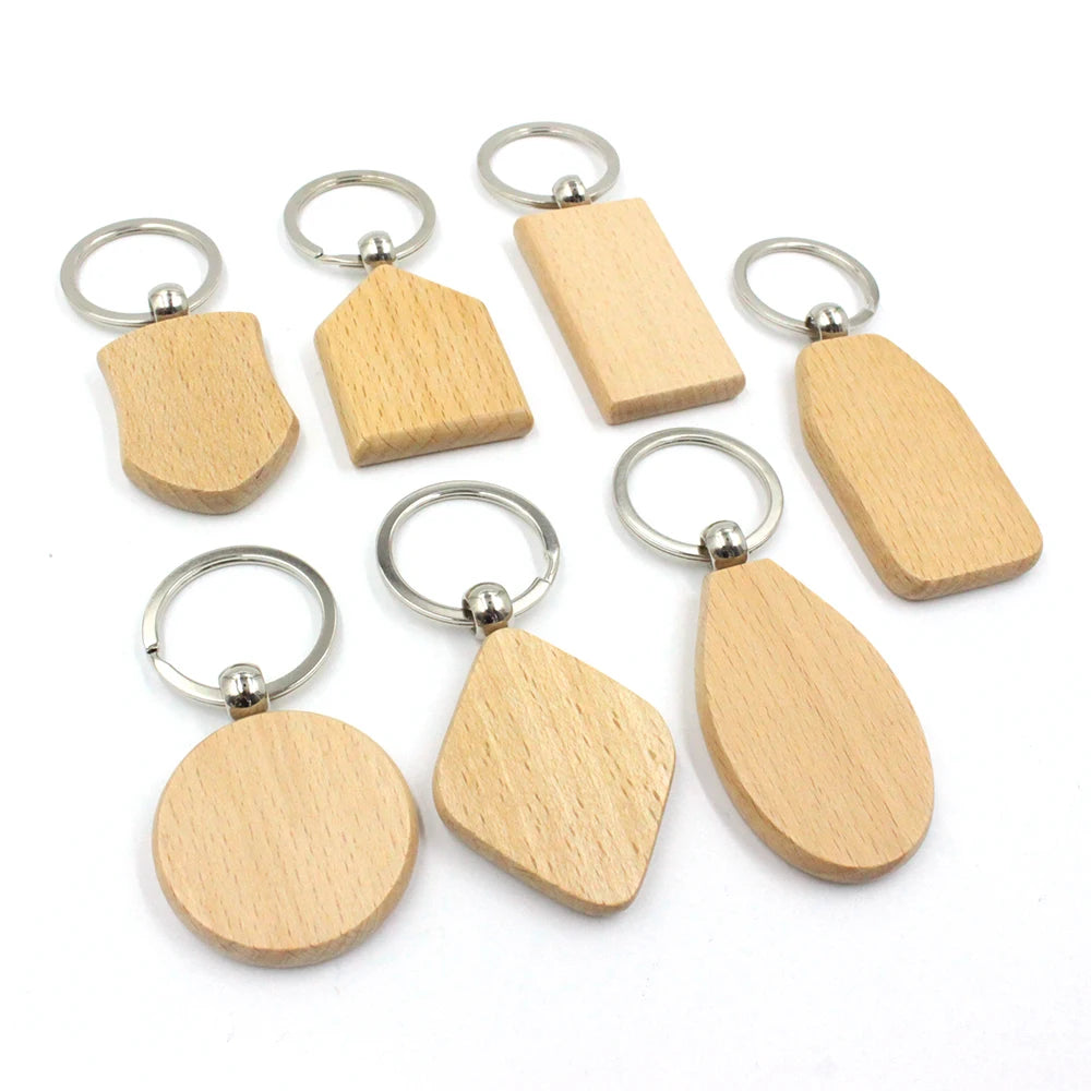 Wooden Blank Heart Keychain Square Round Wood Key Chains