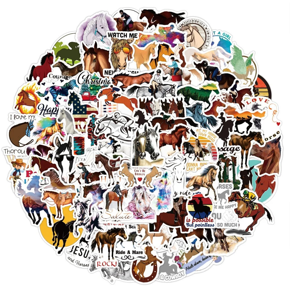 100Pcs New Style Horse Riding Art Show Sticker Decals for Girl Student Notebook Diary Luggage Laptop Sticker Label
