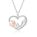Women Jewelry 925 Sterling Silver Pink or White Freshwater Pearl Cute Cat Heart Necklace