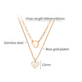 Women Bohemian Stainless Steel 18k Gold Plated Double Layers Layered Geometric Heart Pendant Necklace Jewelry