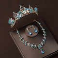 Fashionable Blue Forest Bridal Headwear Grand Crown Wedding Dress Necklace Earrings Three Piece Set
