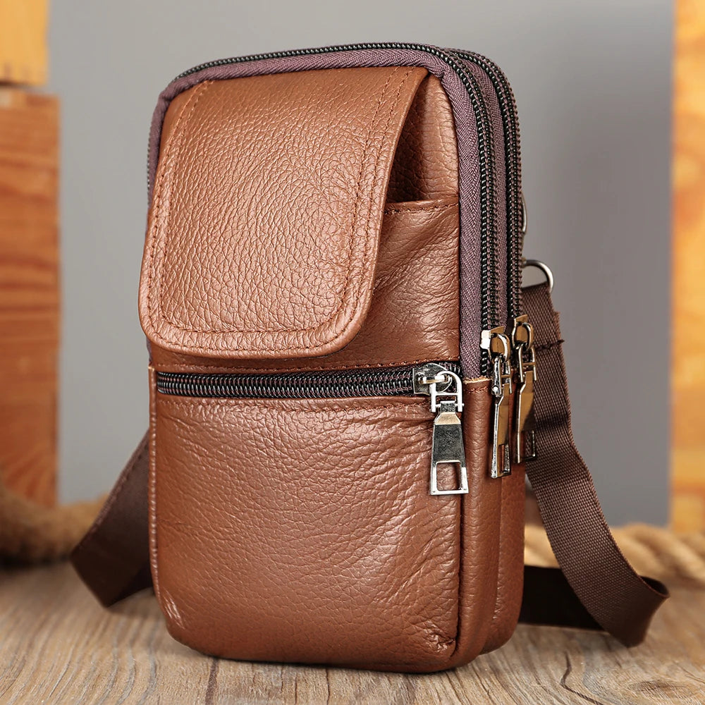 MARRANT Men's Genuine Leather Small Shoulder Bag Cell Phone Purse Crossbody Bag Men Waist Bag Leather Fanny Pack