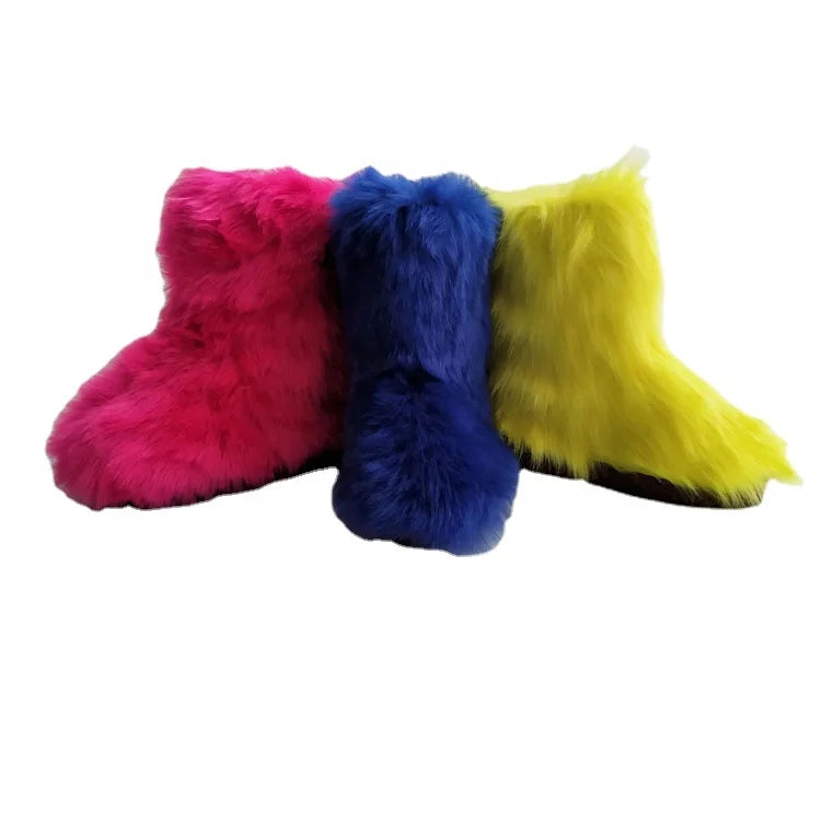 Germany Winter Luxury Fluffy Faux Fur Long Hairy Women Snow Warm Faux Fur Boots