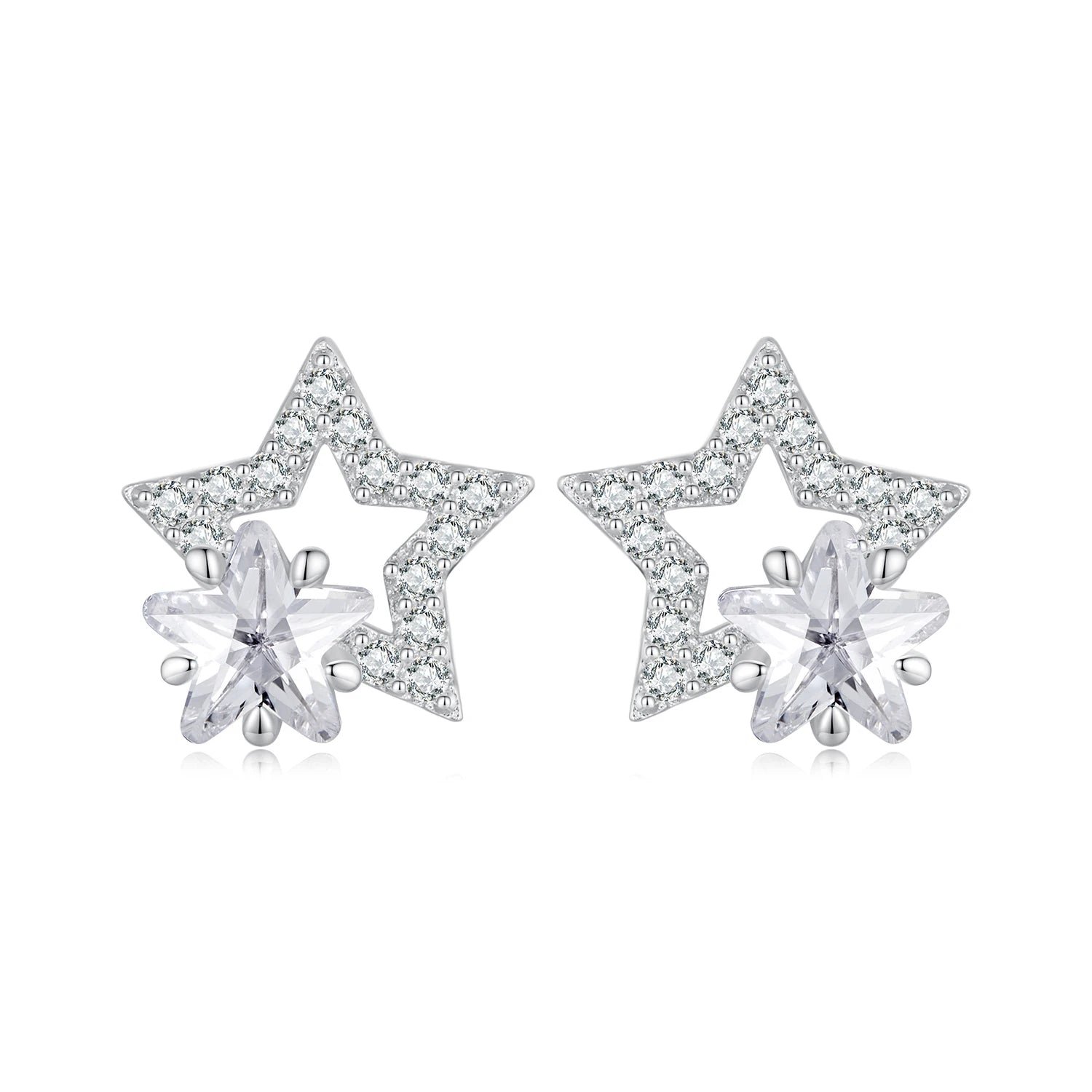 925 Sterling Silver Heart Star Series Earrings Ear Clip Plated Platinum Earrings Set for Women Fashion Jewelry