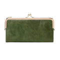 New Trend Luxury Elegant Vintage Women's Green PU Leather Large Lady Long Wallet Thread Waterproof Metal Frame Clutch Bag Purse