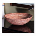 China Red Travertine Marble Round Wash Basin for Bathroom Using