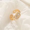 Shescity Trendy Opening Gold Plated Brass Material Zircon Rings Minimalist Hollow Designer Women Finger Rings Jewelry