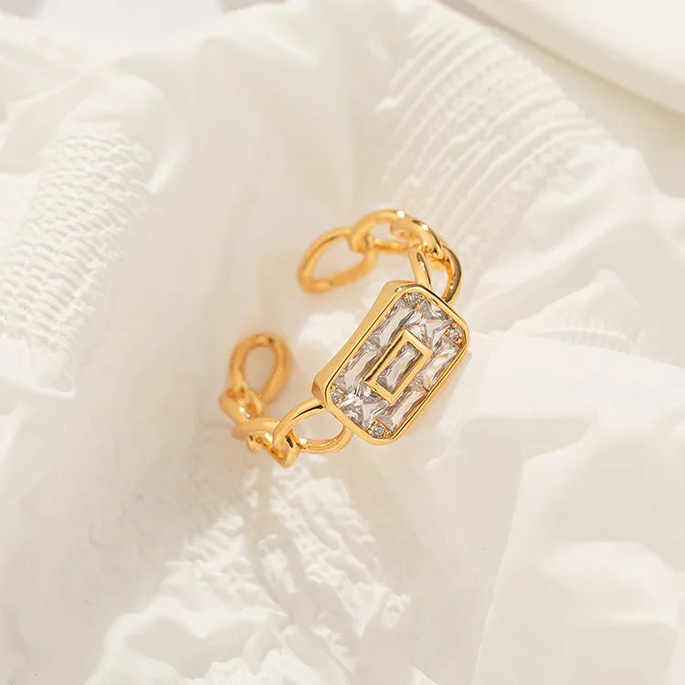 Shescity Trendy Opening Gold Plated Brass Material Zircon Rings Minimalist Hollow Designer Women Finger Rings Jewelry