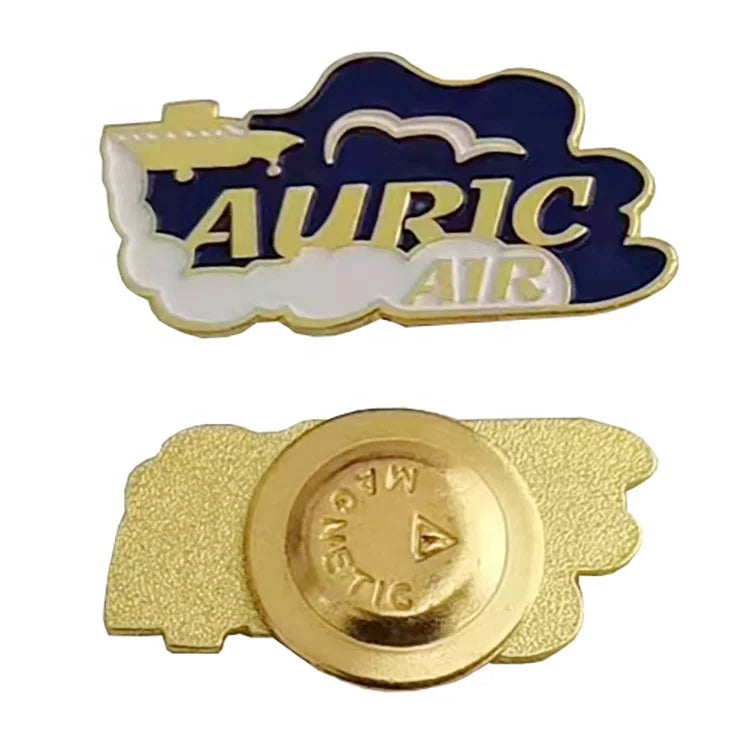 Manufacturer Custom Airline Company Logo Soft Enamel Aviation Pilot Lapel Pin Auric Air Gold Magnet Flight Badge Uniform Brooch