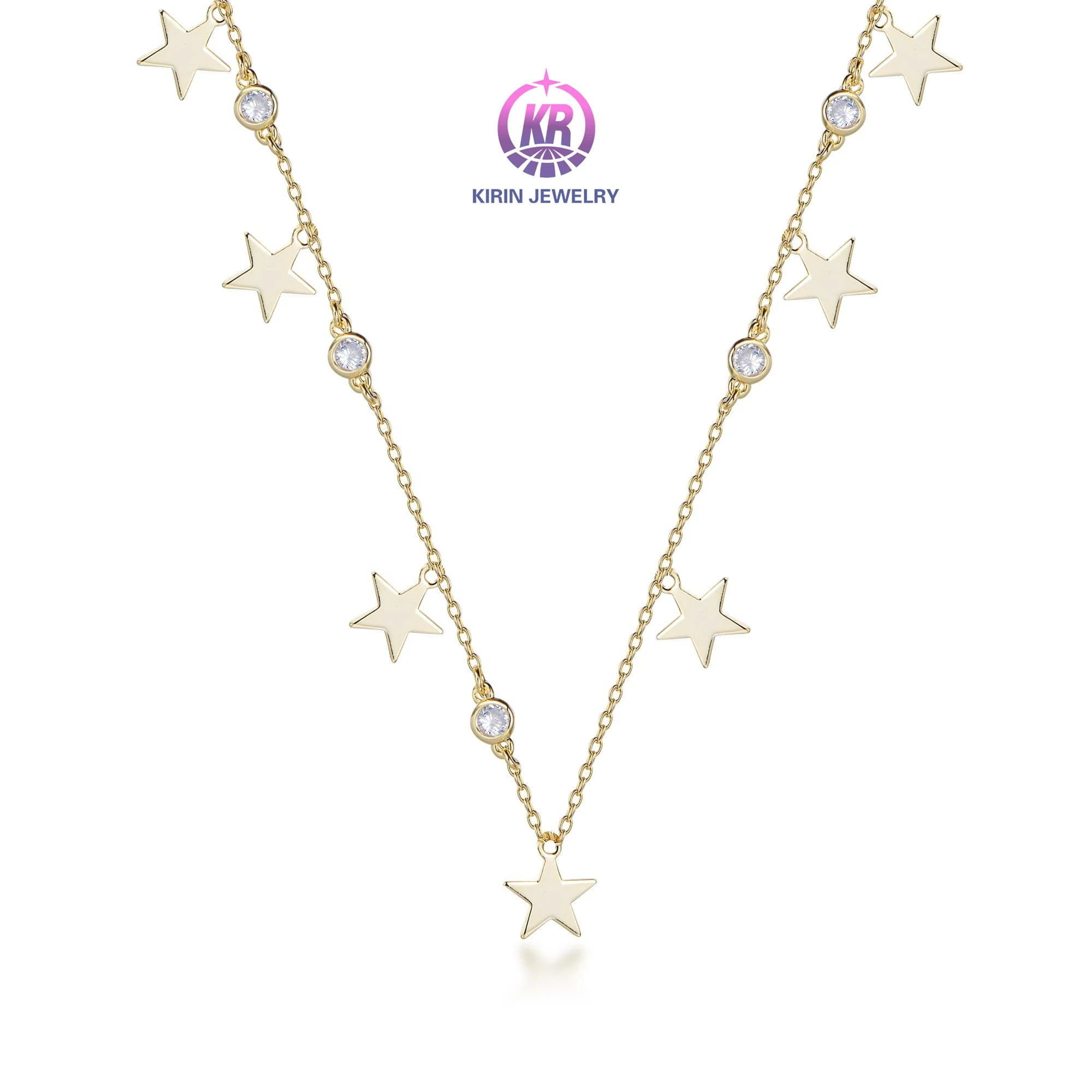 925 Sterling Silver & 14K Solid Gold Plated Chain Jewelry Tiny Stars Pendant Star Necklace with Zircon Gift for Women Girls