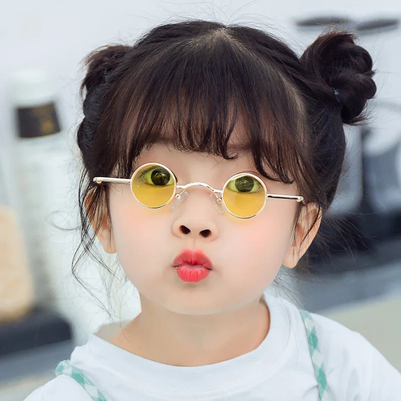 Lucky Retro Round Small Frame Kids Sunglasses Metal Frame Sun Glasses Cute Fashion Boys Girls Polarized Sunglasses