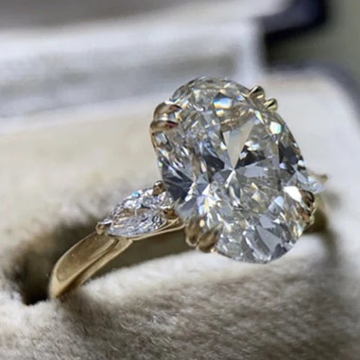 CAOSHI New 3 Stone Zirconia Ring Plated Gold Oval Cut Big Diamond Engagement Wedding Rings Jewelry Women