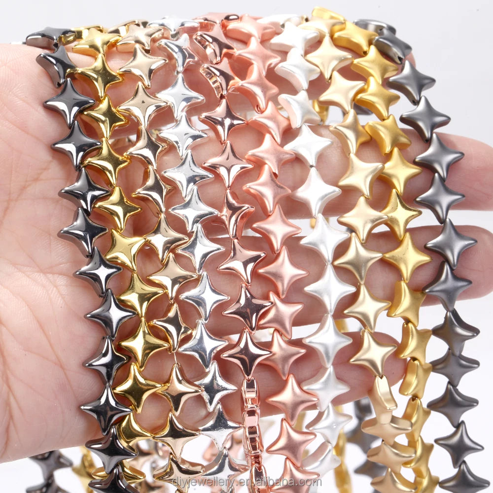 AsVrai U 10mm Natural Stone Colorful Four-Pointed Star Hematite Loose Beads for Jewelry Making DIY Bracelet Accessories 15"
