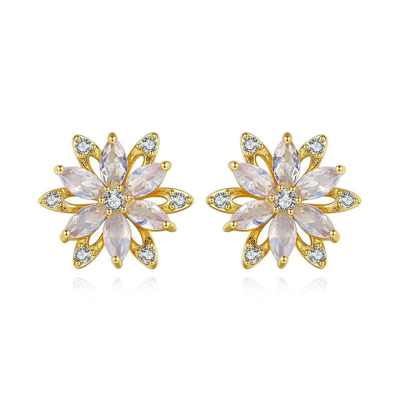 LUOTEEMI Cubic Zirconia Crystal Flower Green and Pink CZ Earrings Women Stud Fashion Earring