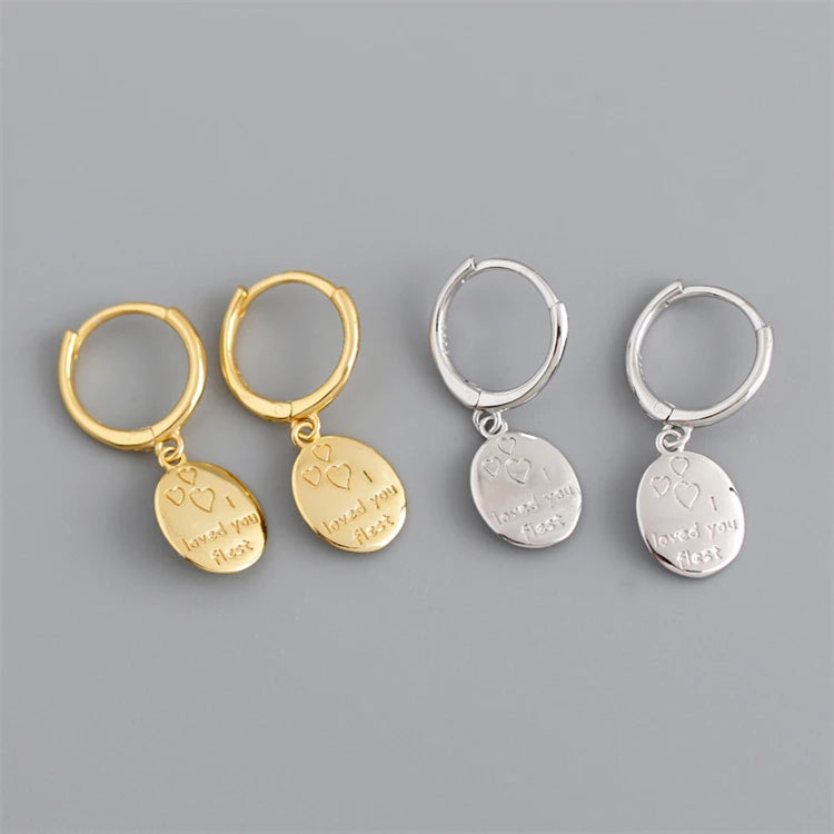 New Trendy Custom Engraving Letters Oval Shape Pendant Hoop Earrings 18k Gold 925 Sterling Silver Women Hoop Earring