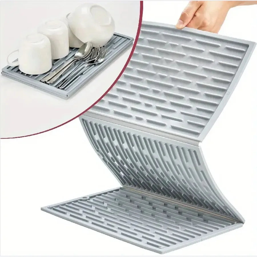 Non-Slip Foldable Silicone Dish Draining Pad Trifold Table Dish Drying Mat Large Collapsible Drainer Mat for Kitchen Counter