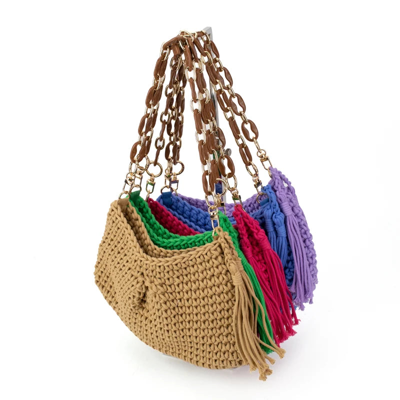 Women  High Quality Custom Large Women Fringe Tassel Beach Woven Tote Bags Weave Handmade Shoulder Purse Beach Bag Handbags
