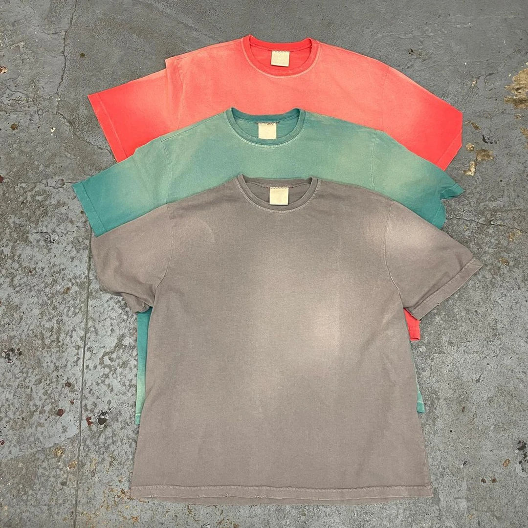 Custom Men's Sun Faded Acid Wash T-shirt Streetwear Vintage Oversized 100% Cotton Solid Pattern 220 Grams Knitted Fabric