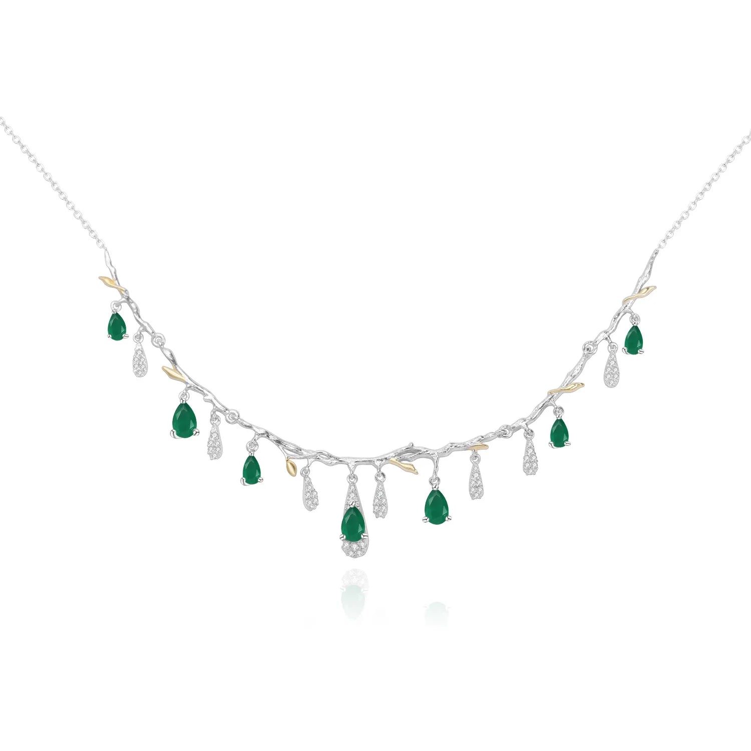 Abiding Luxury Natural Green Agate Stone Statement 925 Sterling Silver Fashion Customs Necklace Women for Fine Jewelry