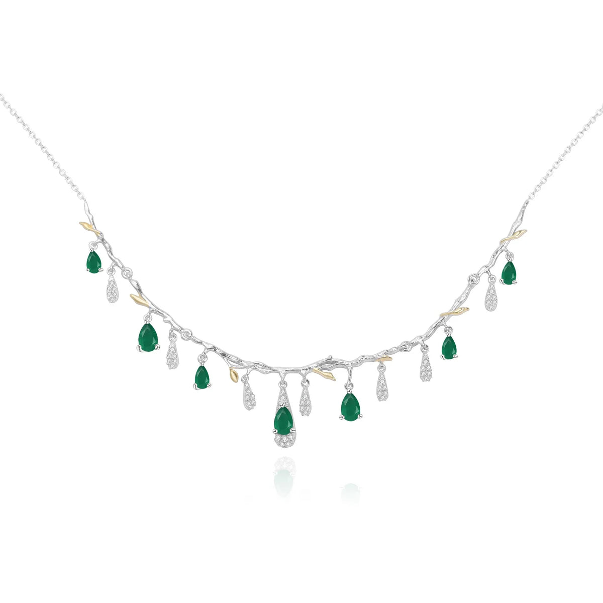 Abiding Luxury Natural Green Agate Stone Statement 925 Sterling Silver Fashion Customs Necklace Women for Fine Jewelry