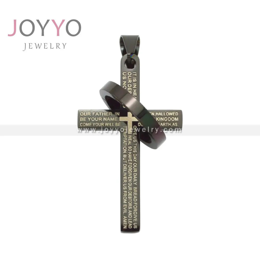 Wholesales Personalized Design Advanced Texture Stainless Steel Black Cross Ring Pendant Necklaces for Men