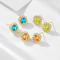 Fine Jewelry 925 Sterling Silver Princess Cut Zircon Colorful Gemstone Plated 14K Gold Stud Earrings for Women
