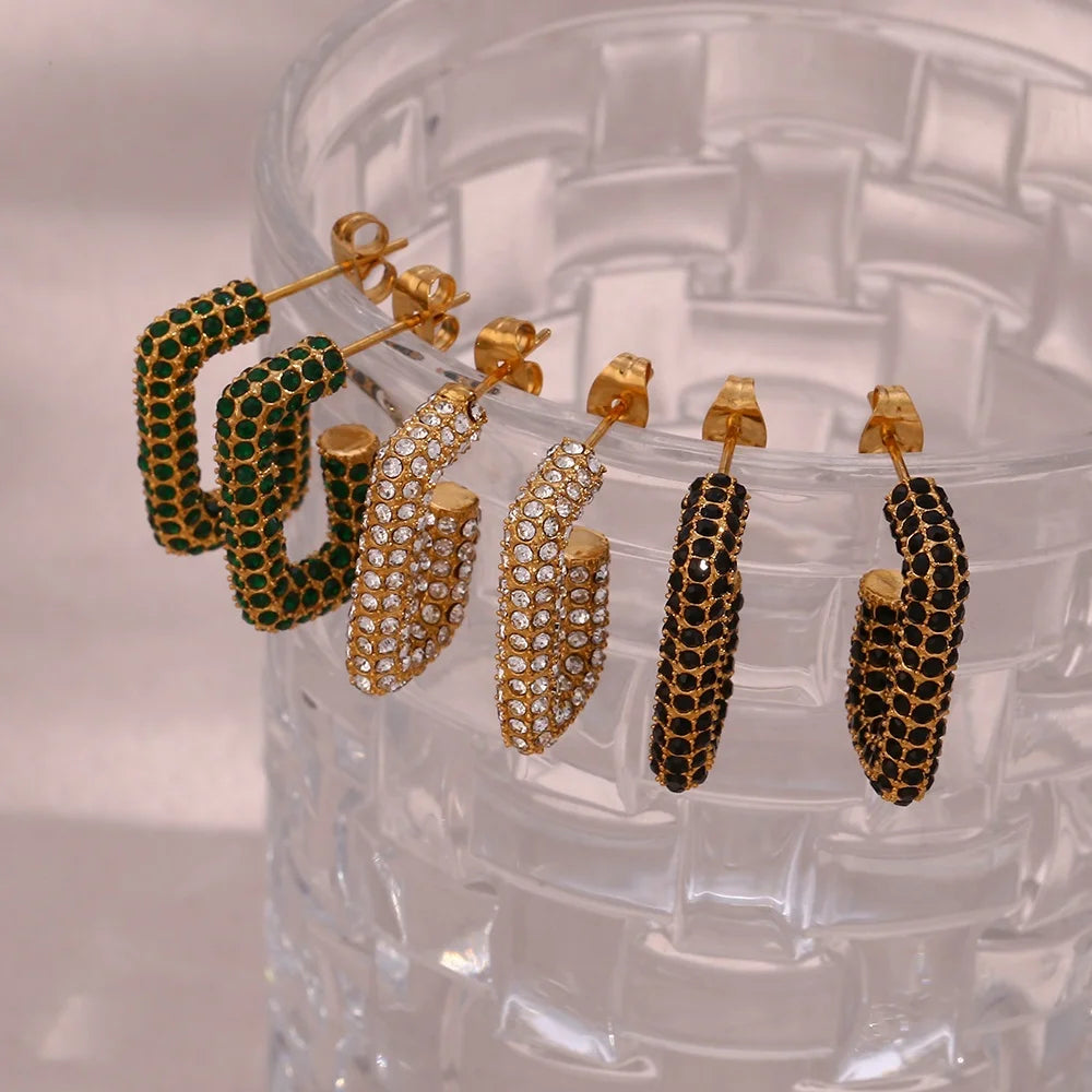 Dreamshow Anti Tarnish Jewelry Earrings AAA Cubic Zircon Stainless Steel PVD Gold Plated Hoop Earring