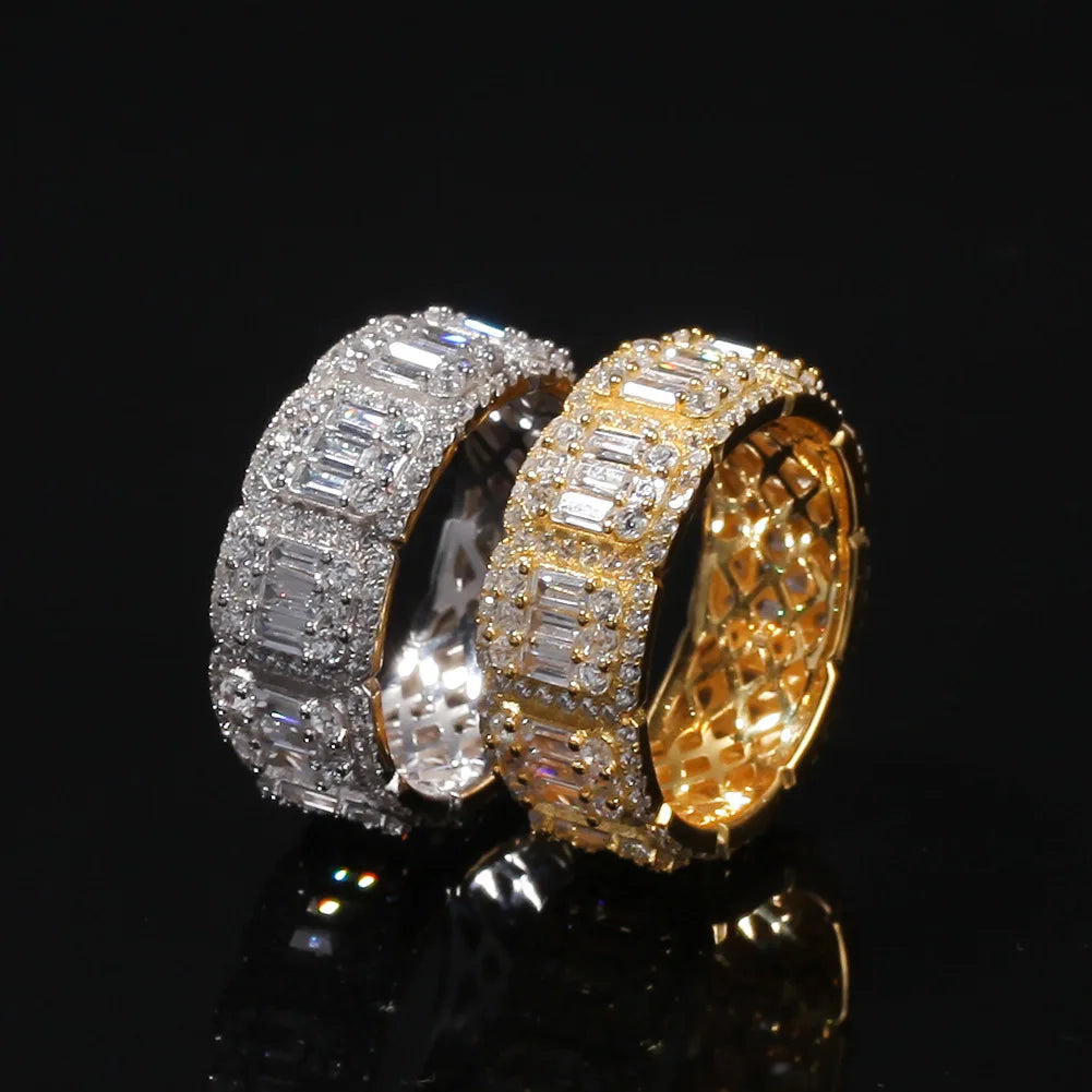 Wholesale Aliexpress New Launched Hip Hop Jewelry Iced Out Brass Bling Ring 8mm Cubic Zirconia Iced Out Wedding Ring
