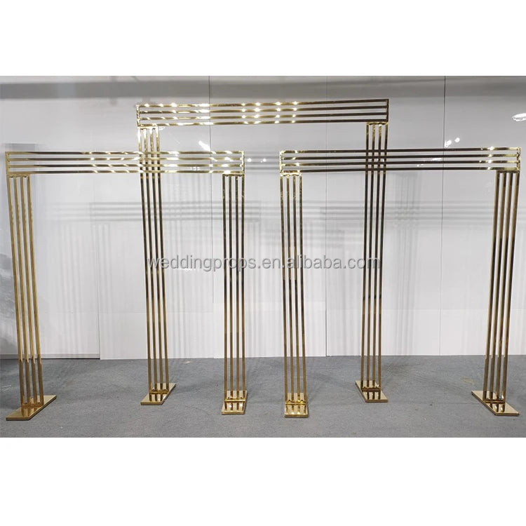 Tianhou C-039 Golden Stainless Steel Wedding Backdrop Stand with Design for Stage Decoration