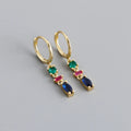 Fashion Colorful Diamond Gemstone Earrings Iced Out Zircon CZ Sterling Silver 925 Tassel Earrings Fine Jewelry