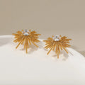 DAIHE 2024 18k Gold Plated Copper Zircon Geometric Irregular Earrings Hollow Sun Earring