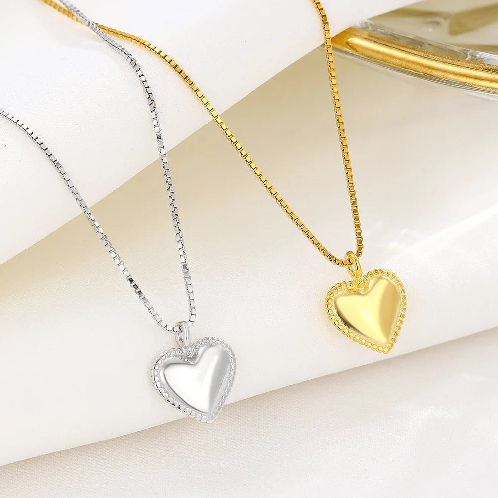 Hot Sale 925 Sterling Silver Gold Plating Box Chain Heart Pendant Necklace for Women Wholesale