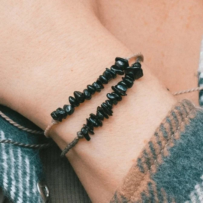 Black Tourmaline and Rose Quartz Bracelet Natural Chip Stone Gemstone Fashion Bangle Tariff Reduction