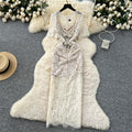 Ladies Dress Elegant LW1439 V-Neck Short Sleeve Bodycon Maxi Dress With Embroidered Bow Lace Details Dresses for Women