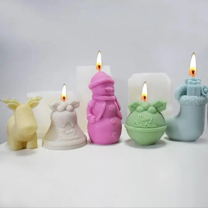 HY Cute Christmas Ornament Silicone Candle Mold DIY Melting Snowman Making Aromath Soap Chocolate Baking Molds Home Craft Decor