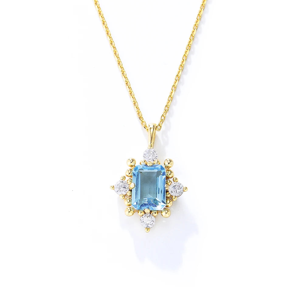 Wholesale Custom 925 Sterling Silver Gemstone Jewelry Cz Emerald Cut Sky Blue Topaz Engagement Wedding Pendant Necklace