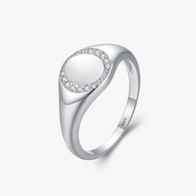 Ailmay Real 925 Sterling Silver Personality Round Clear CZ Finger Ring for Women Girls Fashion Party Accessories Fine Jewelry