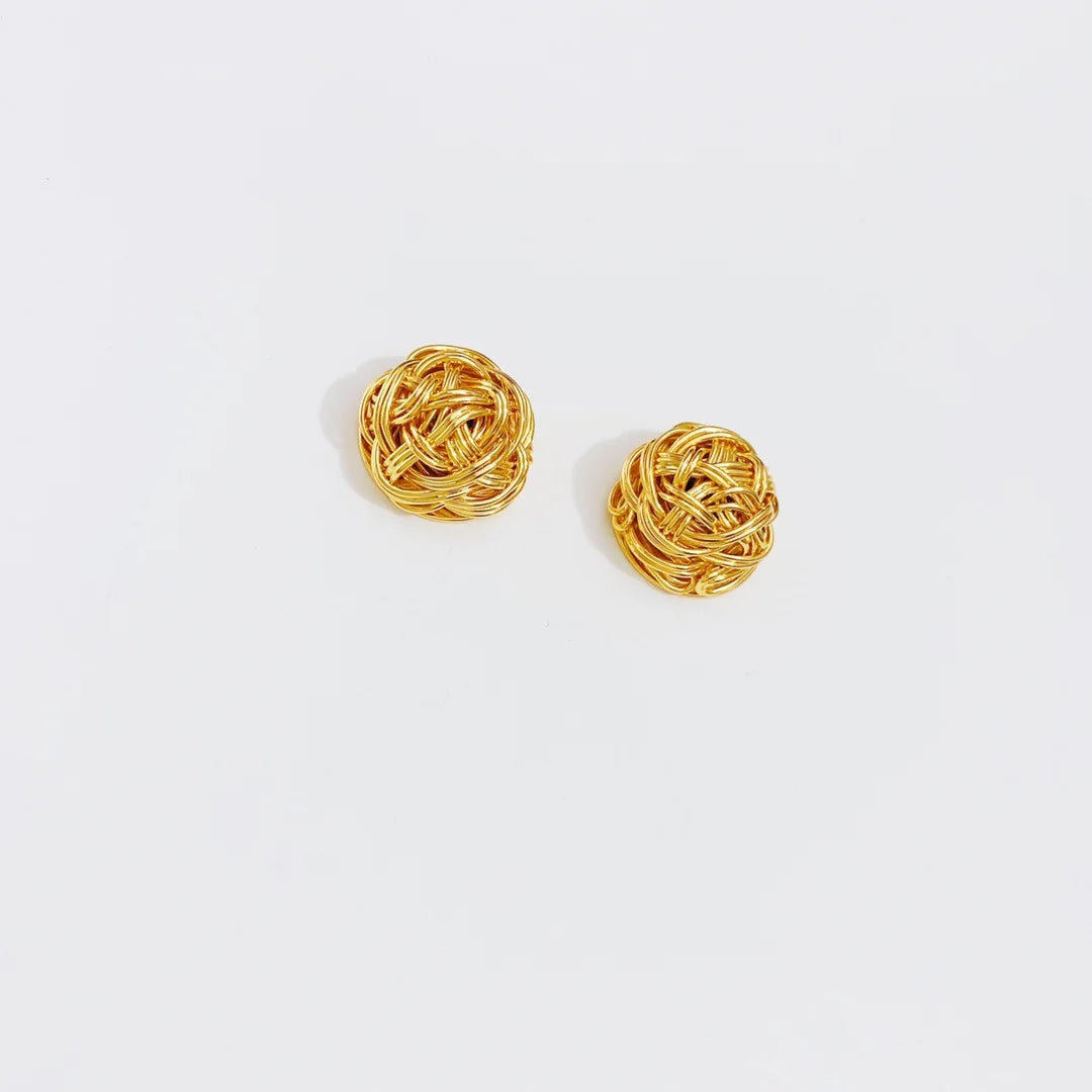 925 sterling silver 18k gold plated Multi layer Winding Small hollow circle Ball Braided knot stud Earrings Women