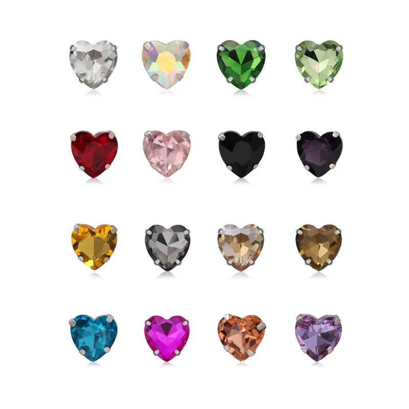 Clothes Accessory Glass Drill Heart Gemstone Diy Wedding Dress Handmade Stainless Steel Claw Setting Sew CZ Crystal Rhinestones