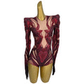 Sihaiyile Sexy Red Print Club Party Rhinestone Bodysuit Women Singer Festival Wear Drag Showgirl Rompers Slim One Piece Jumpsuit