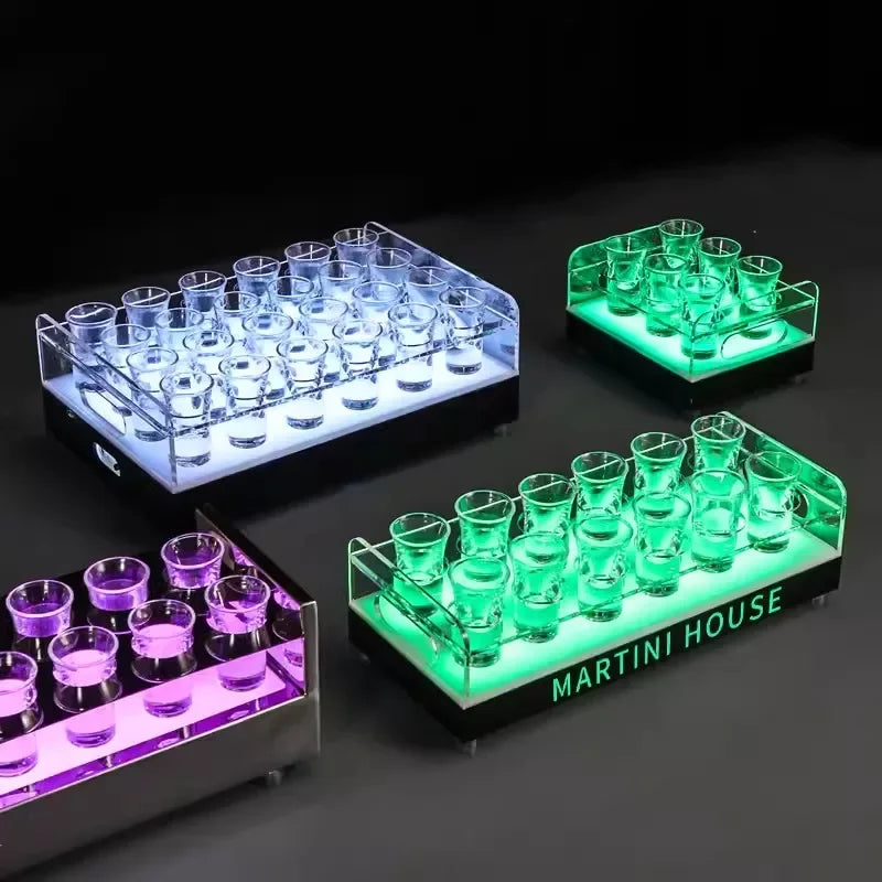 Bar Supplies Acrylic Creative LED Glass Display Stand Wine Rack Cocktail Cup Holder Shot Glass Service Tray Glass Holder Bottle