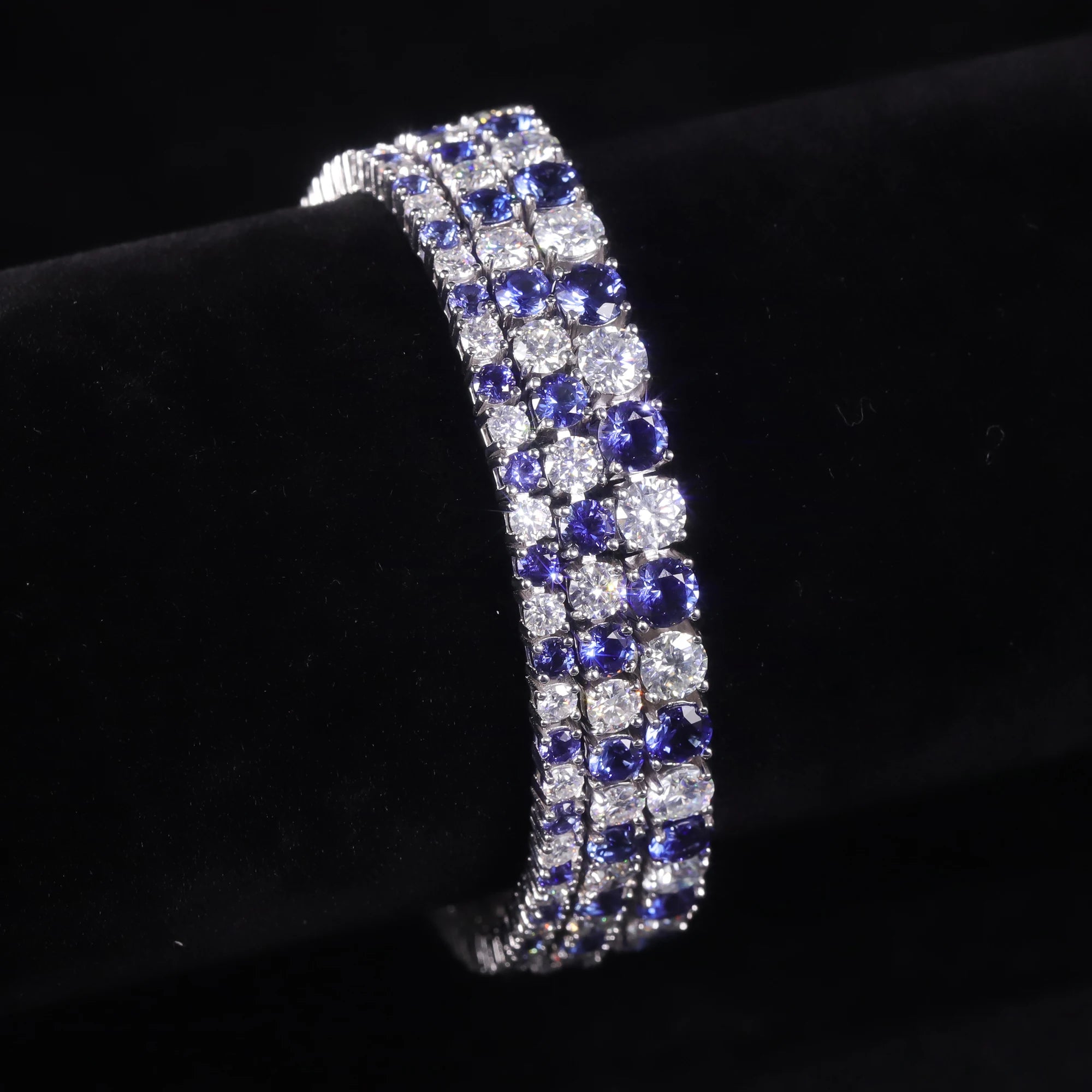 Mix Colored 925 Sterling Silver Hip Hop Tennis Chain 3mm 4mm 5mm Blue Lab Grown Sapphire Moissanite Diamond Tennis Bracelet