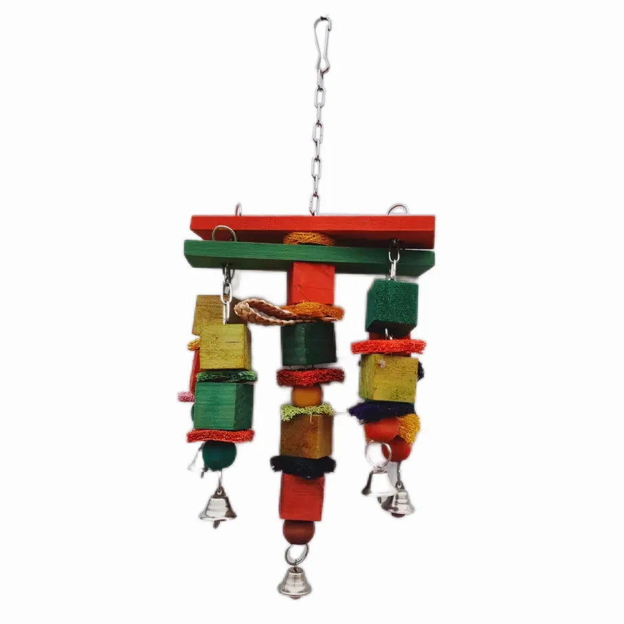 Multicolored Sustainable Wooden Bird Chewing Toy with Eco-Friendly Peramazonure Wood Stand 1pc/opp Bag for Parrot Pet Bird