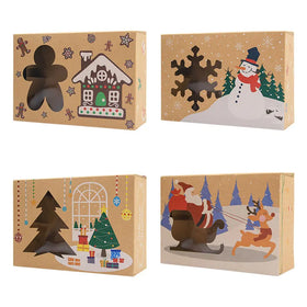 Christmas Brown Kraft Cookie Cupcakes Paper Boxes for Holiday Party Christmas Candy Gift Treat Packaging Paper Boxes With Window