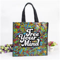 Customized Design Full Color Printing Durable Non Woven Shopping Bag with Heat Transfer Medium Size Holographic Shoulder Strap