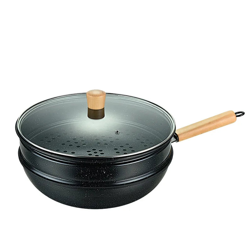 Nonstick Stir Fry Wok Pan with Lid and Steam Rack Compatible with Electric Induction and Gas Stoves