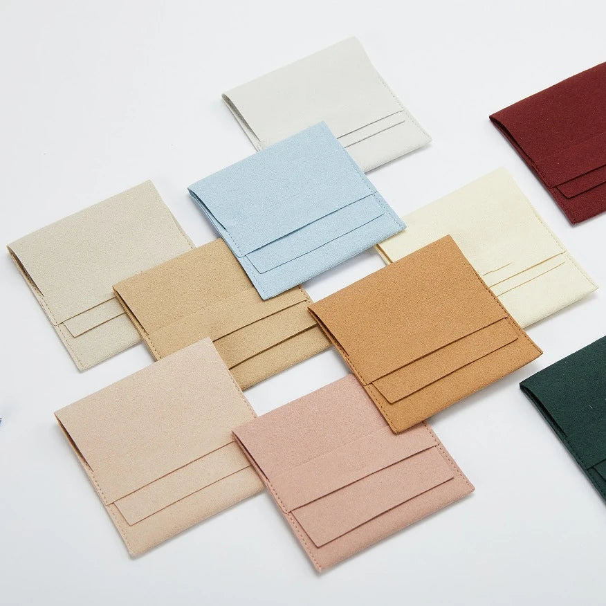 Custom Microfiber Jewelry Pouch with Flap Folded Velvet Small Envelope Hot Stamping Embossed Recyclable