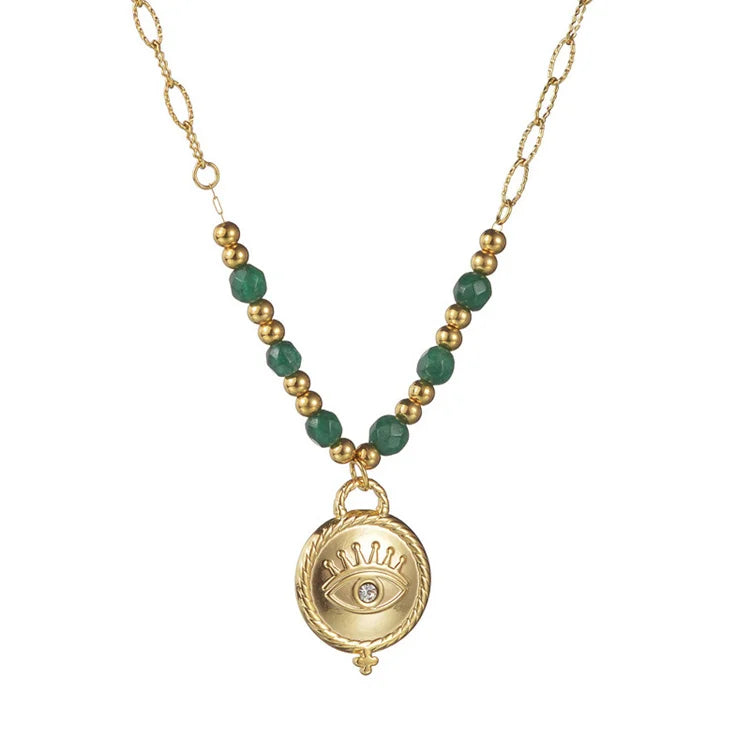 High Quality Gold Plated Stainless Steel Beads Charm Round Eye Pendant Clavicle Chain Necklaces for Women