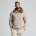 Men Half Zip Knit Pullover with Removable Fur Collar | Scandinavian Wool Sweater OEM Wholesale